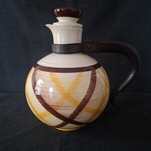 Vintage Vernon Kilns Dinnerware Organdie Brown Yellow Plaid Coffee Carafe w Lid